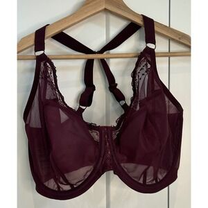 Elomi Matilda EL8900WID Wine Burgundy Underwire Plunge Bra 34L US 34HH UK